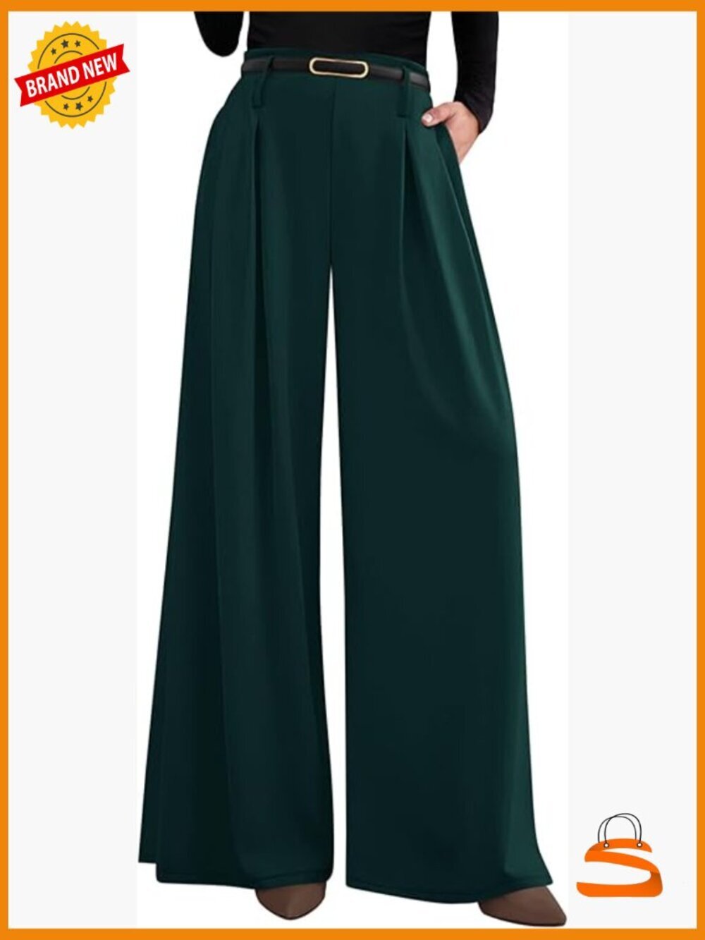 Wide Leg Palazzo Trousers High Waisted Elastic Pleated Dress Pants Work